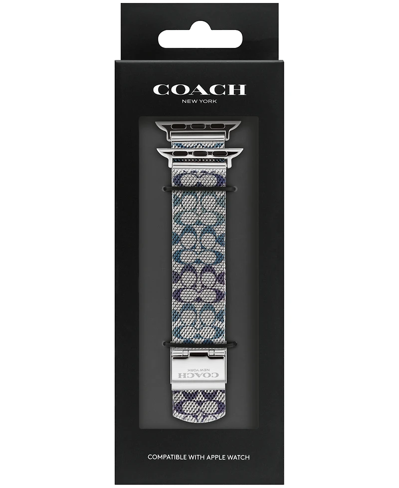 Coach Women's Silver Tone Stainless Steel with Blue and Purple Sig C Mesh Apple Watch, Strap 38mm, 40mm, 41mm