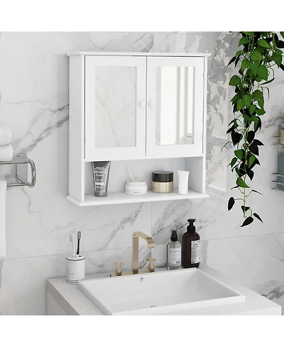 Bathroom Wall Cabinet With Double Mirror Doors And Shelves