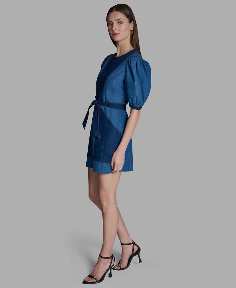 Bcbg Women's Two-Tone Tie Waist Crew neck Dress