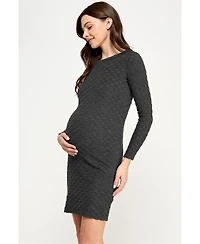 Hello Miz Maternity Round Neck Long Sleeve Textured Knit Dress