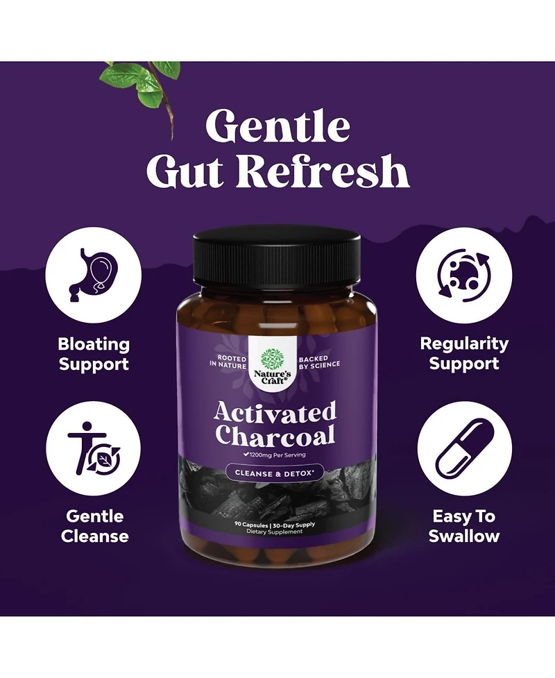 Nature's Craft Cleanse and Detox Activated Charcoal Capsules, Purifying Detox Pills for Bloating Relief and Body Detox Cleanse, Nature's Craft, 90ct