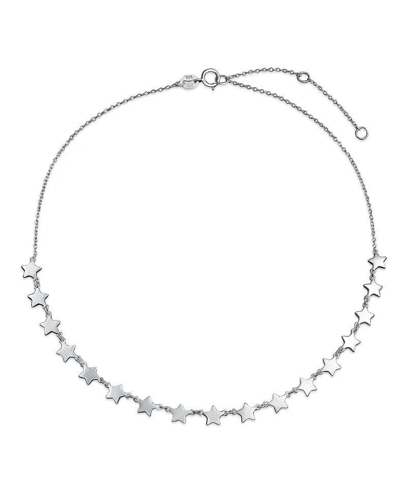 Bling Jewelry American Usa Patriotic Celestial Rock Star Super Stars Thin Collarbone Necklace & Linear Dangle Earrings Jewelry Set Sterling Silver