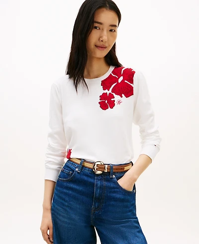 Tommy Hilfiger Women's Jacquard All-Over Floral Print Crewneck Sweater