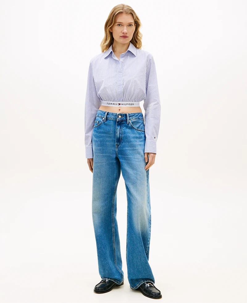 Tommy Hilfiger Women's Poplin Cropped Collared Shirt