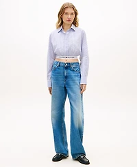 Tommy Hilfiger Women's Poplin Cropped Collared Shirt