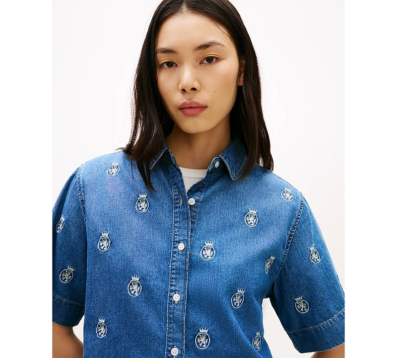 Tommy Hilfiger Women's Crest Detail Short-Sleeve Shirt