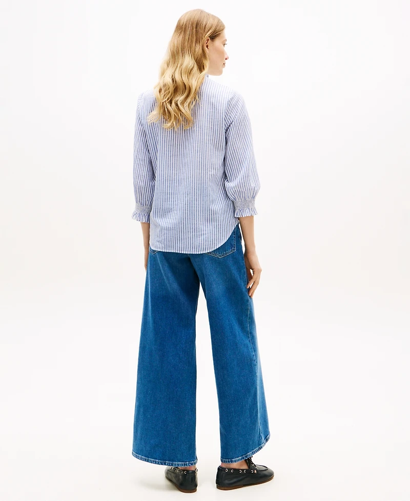 Tommy Hilfiger Women's Pin Tuck Cambric Ruffle Collar Blouse