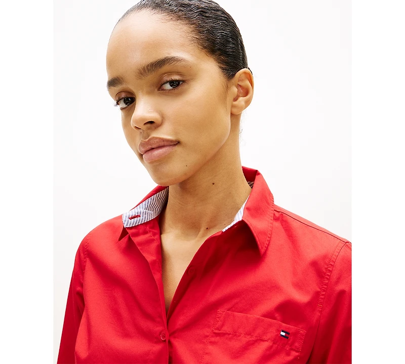 Tommy Hilfiger Women's Classic Poplin Roll-Tab Long-Sleeve Shirt