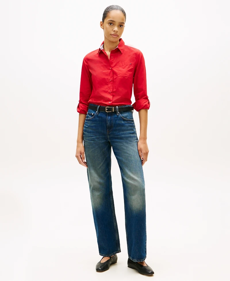 Tommy Hilfiger Women's Classic Poplin Roll-Tab Long-Sleeve Shirt