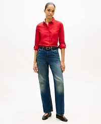 Tommy Hilfiger Women's Classic Poplin Roll-Tab Long-Sleeve Shirt