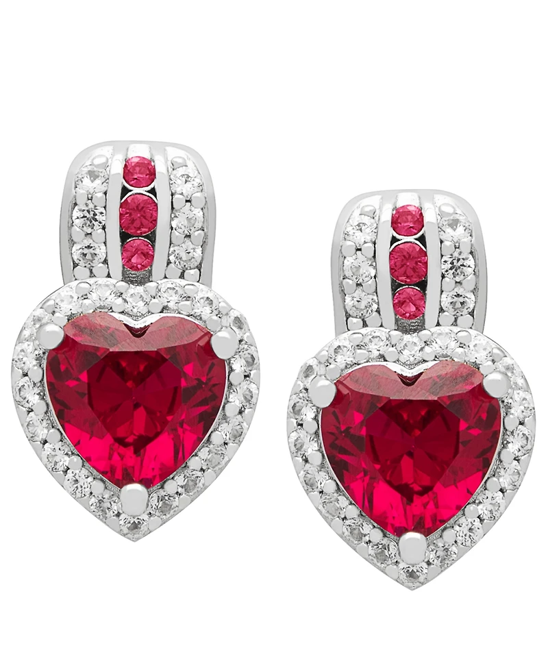 Macy's Lab Grown Ruby (3.3 ct. t.w.) & Lab Grown White Sapphire (0.52 ct. t.w.) Earrings in Sterling Silver