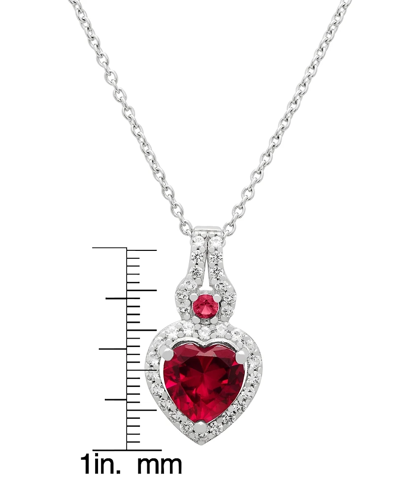 Macy's Lab Ruby (2.39 ct. t.w.) & Lab Grown White Sapphire (0.37 ct. t.w.) Heart Necklace in Sterling Silver