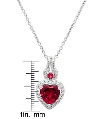 Macy's Lab Ruby (2.39 ct. t.w.) & Lab Grown White Sapphire (0.37 ct. t.w.) Heart Necklace in Sterling Silver