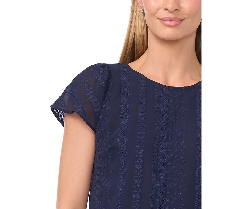 CeCe Women's Flutter Sleeve Crewneck Top