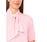 CeCe Women's Tipped Tie-Neck Pull-On Sweater