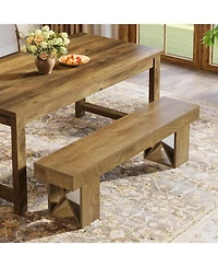 Tribesigns 55-Inch Extra Long Dining Bench, Farmhouse Wooden Entryway Bench, Indoor End of Bed Stool, Brown