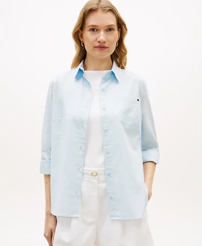 Tommy Hilfiger Women's Roll-Tab Sleeve Collared Shirt