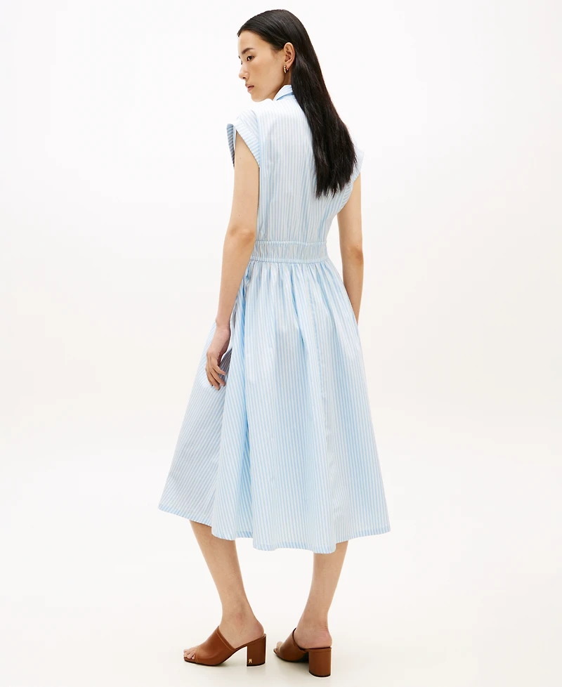 Tommy Hilfiger Women's Smocked Waist Sleeveless Shirt Dress