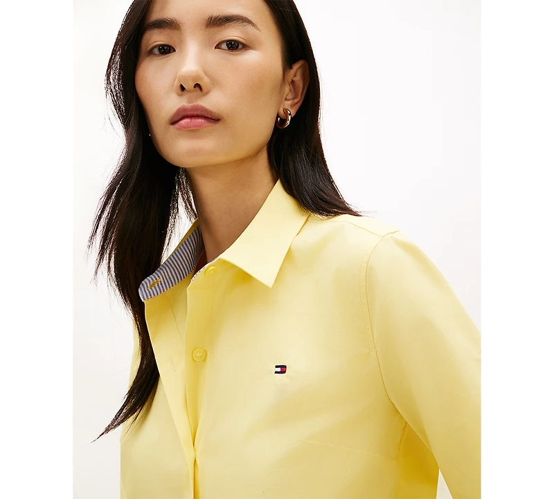 Tommy Hilfiger Women's Classic Poplin Roll-Tab Long-Sleeve Shirt