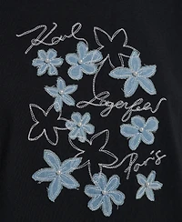 Karl Lagerfeld Paris Women's Crewneck Denim Flower T-Shirt