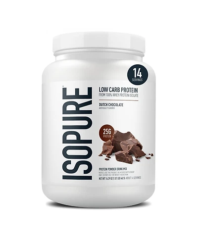 Isopure Low Carb 100% Pure Whey Isolate Protein Powder, Dutch Chocolate, 25g Protein, 14 Servings Tub