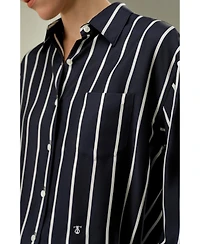 Lilysilk Women's Silk Twill Striped Button-Down Shirt