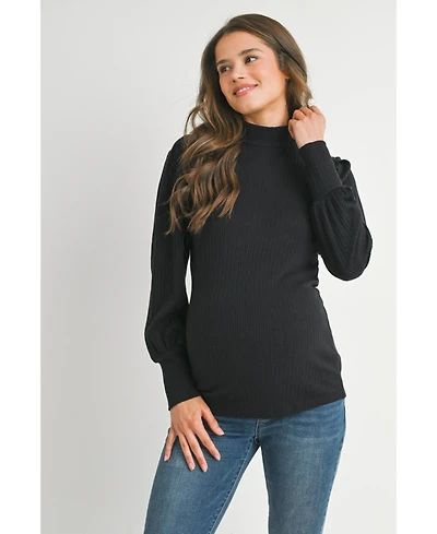 Hello Miz Maternity Long Sleeve Mock Neck Ribbed Top