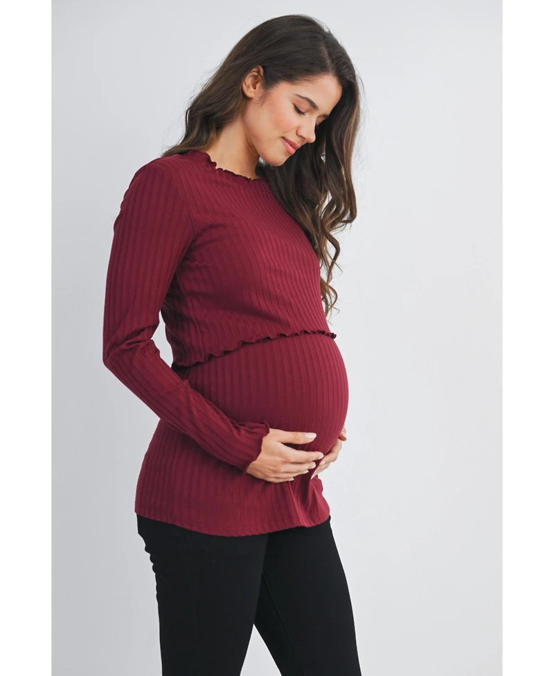 Hello Miz Maternity Long Sleeve Ribbed Double Layer Nursing Top