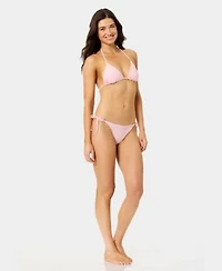 California Waves Womens Ditsy Wide Rib Reversible Triangle Swim Top Tie Side Bottoms