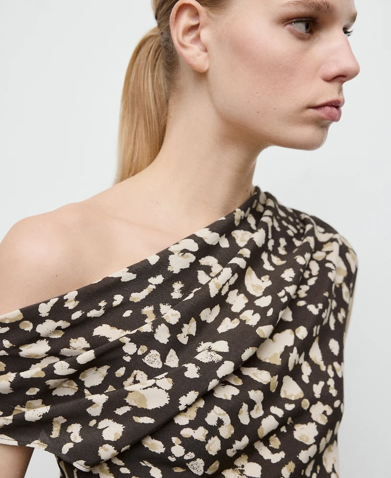 Mango Women's Draped Animal-Print Top