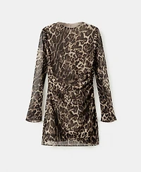 Mango Women's Draped Detail Leopard-Print Dress