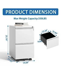 Boyel Living 2 Drawer Metal Mobile File Cabinet, Rolling File Cabinet with Lock for Hanging Legal/Letter, Fully Assembled Except Wheels