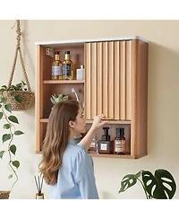 Volenca Bathroom Wall Cabinet, Single Door, Adjustable Shelf, Wall-Mounted Over-Toilet Storage w/ Open Shelves
