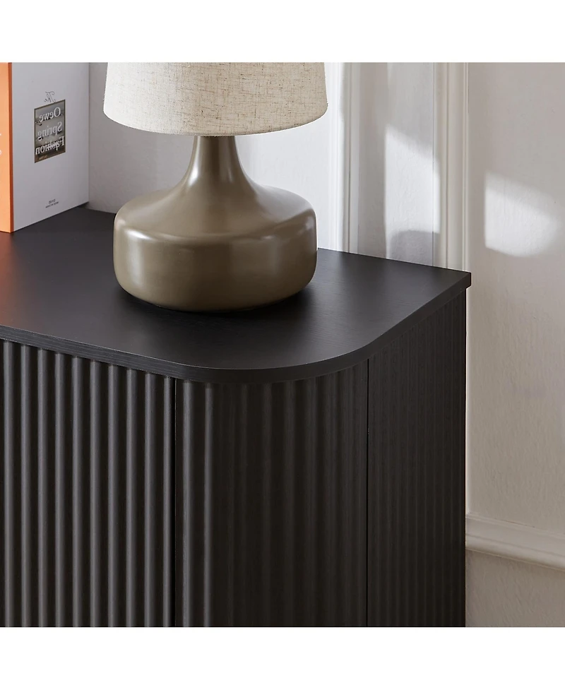 Boyel Living Sideboard Storage Cabinet Tv Stand with Wave Pattern, 64" Wooden Vertical Striped Cabinet for Kitchen Bedroom Entryway