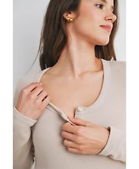 Hello Miz Womens Henley Long Sleeve Maternity Nursing Top