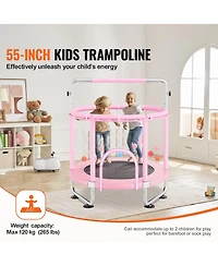 Mecale Kids Trampoline, 55", Indoor/Outdoor w/ Enclosure Net & Basketball Hoop, for Ages 3
