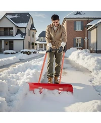 Mecale Wheeled Snow Pusher Shovel, 37.8", Angled Blade, 90° Adjustable Handle, Portable Snowplow for Driveways