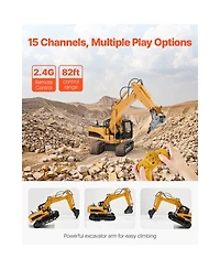 Slickblue Remote Control Excavator Toy, 15 Channel, 3 in 1 Remote Control Digger with Metal Shovel, 1:14 Scale Rc Excavator