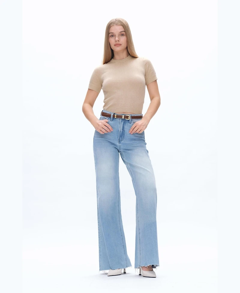 Bayeas Women's Bella High Rise Wide Leg Raw-Hem Jeans