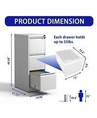 Boyel Living 3 Drawer Metal Vertical File Cabinet with Lock Office Home Steel Vertical File Cabinet for A4 Legal/Letter Size 3