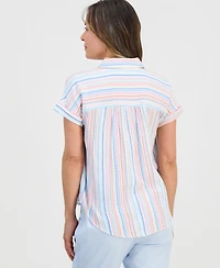 Style & Co Petite Cotton Striped Camp Shirt, Macy's Exclusive