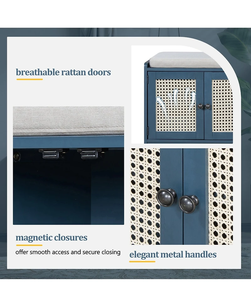 Boyel Living Rustic Wood Entryway Shoe Bench with Cushion and Adjustable Shelves