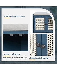 Boyel Living Rustic Wood Entryway Shoe Bench with Cushion and Adjustable Shelves