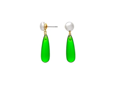 Rivka Friedman Pearl + Green Elongated Teardrop Drop Earring