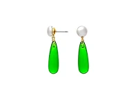 Rivka Friedman Pearl + Green Elongated Teardrop Drop Earring