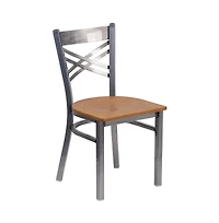 Emma+Oliver Clear Coated "X" Back Metal Restaurant Dining Chair