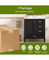 Cesicia 30 in. Wood Bathroom Vanity, Modern Cabinet with Sink Combo Set, Soft-Closing Door and 3 Drawers