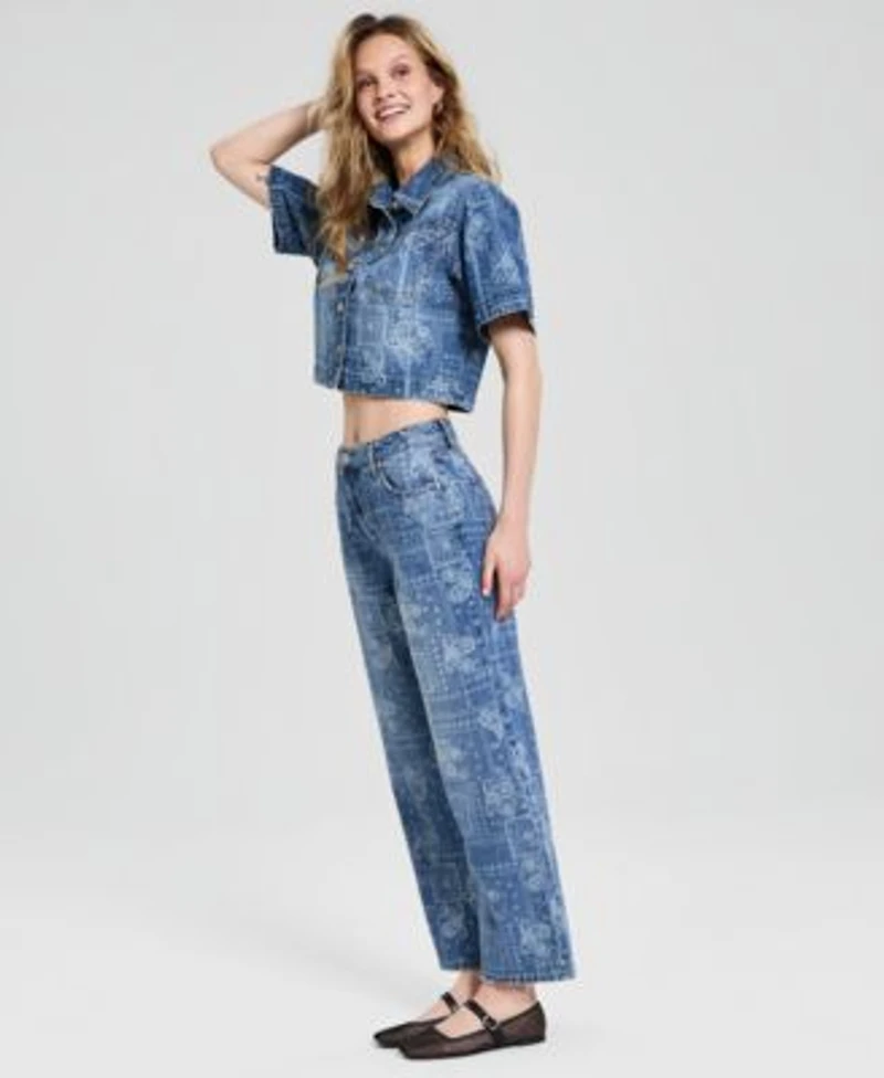 Now This Womens Bandana Cropped Denim Shirt High Rise Bandana Print Jeans Macys Exclusive