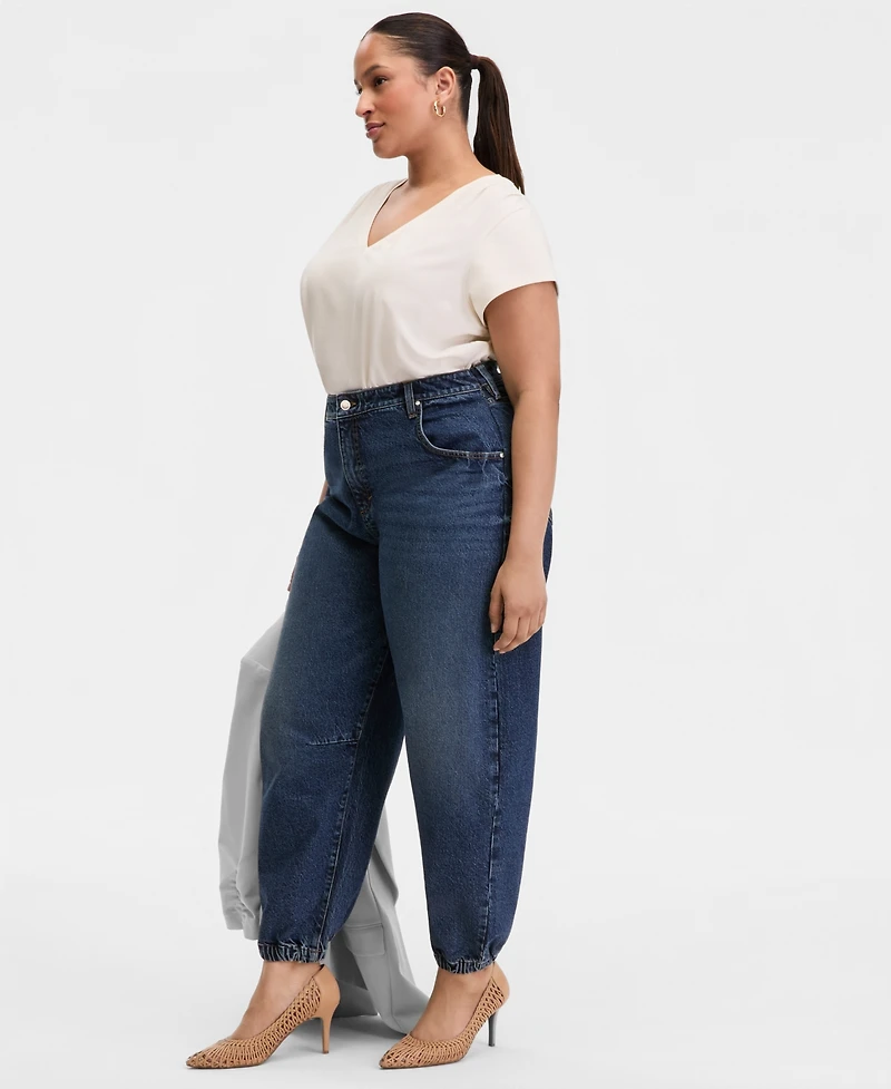 I.n.c. International Concepts Plus High Rise Barrel Jeans, Macy's Exclusive