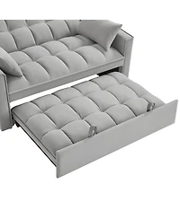 Clihome 4 in1 Loveseat Sofa Bed with Armrests & Storage Pockets, Multi-Function Tufted Pull-out Adjustable